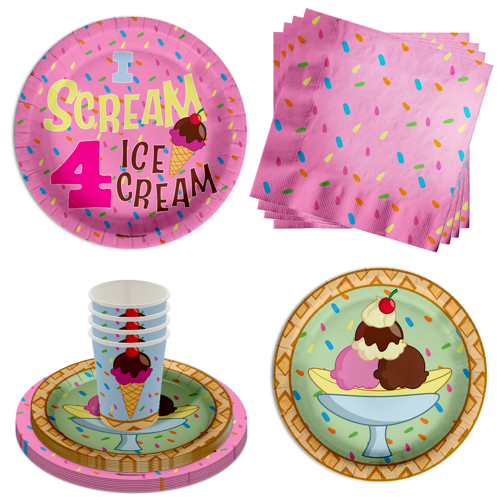 I Scream Four Ice Cream Birthday Party 9 Dinner Plates 32 Count