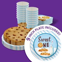 Sweet One Milk and Cookies 1st Birthday Paper Plates - 64 Piece Tableware Set Includes Large 9" Paper Plates Dessert Plates, Cups and Napkins Kit for 16