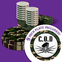 COD Call to Duty Military Game Birthday Party Supplies 64 Piece Tableware Set Includes Large 9" Paper Plates Dessert Plates, Cups and Napkins Kit for 16