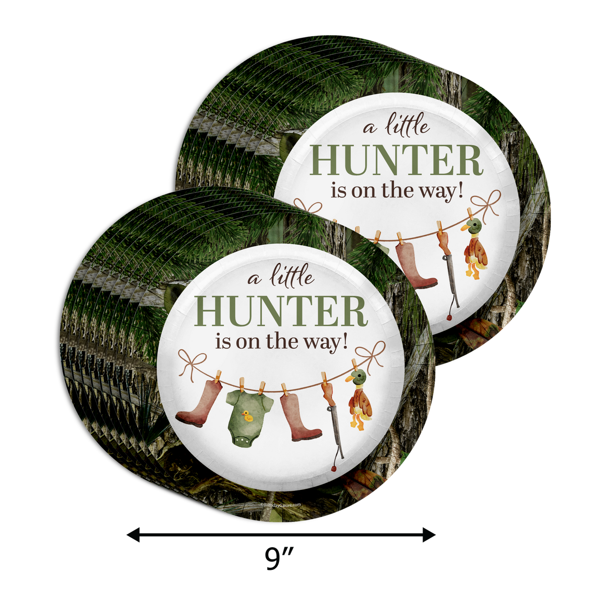 Duck Hunter Baby Shower Party Supplies 64 Piece Tableware Set Includes Large 9" Paper Plates Dessert Plates, Cups and Napkins Kit for 16