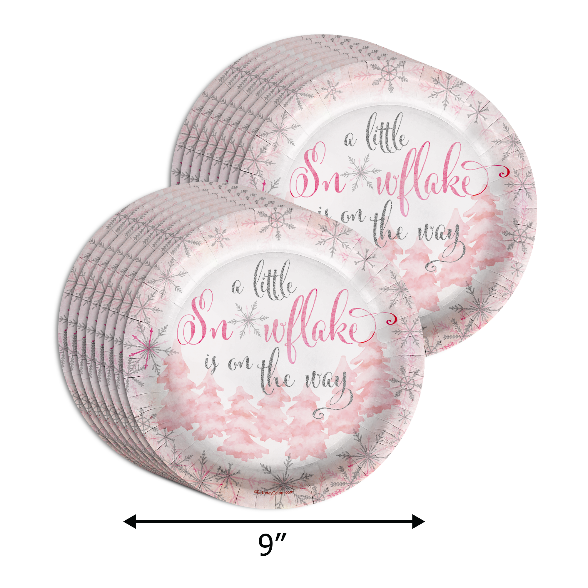 Little Snowflake on The Way Girl's Baby Shower Party Supplies 64 Piece Tableware Set Includes Large 9" Paper Plates Dessert Plates, Cups and Napkins Kit for 16