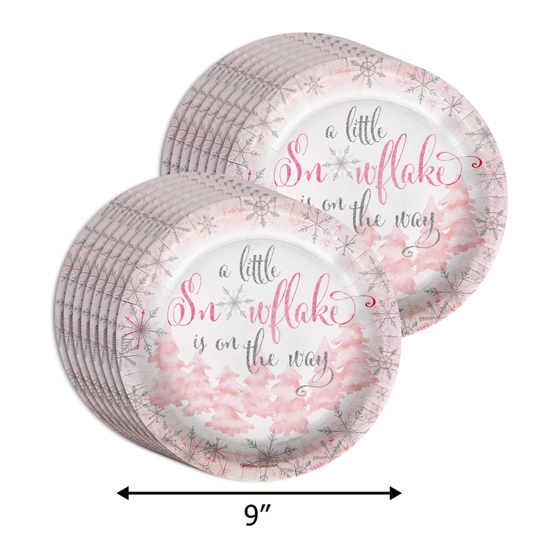 Little Snowflake on The Way Girl's Baby Shower Party Supplies 64 Piece Tableware Set Includes Large 9" Paper Plates Dessert Plates, Cups and Napkins Kit for 16