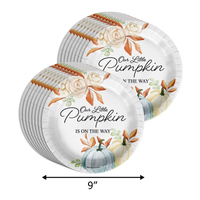 Our Little Pumpkin Is Almost Here Boy Baby Shower Party Supplies 64 Piece Tableware Set Includes Large 9" Paper Plates Dessert Plates, Cups and Napkins Kit for 16