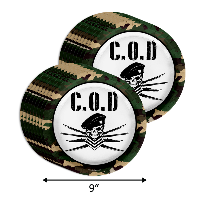 COD Call to Duty Military Game Birthday Party Supplies 64 Piece Tableware Set Includes Large 9" Paper Plates Dessert Plates, Cups and Napkins Kit for 16