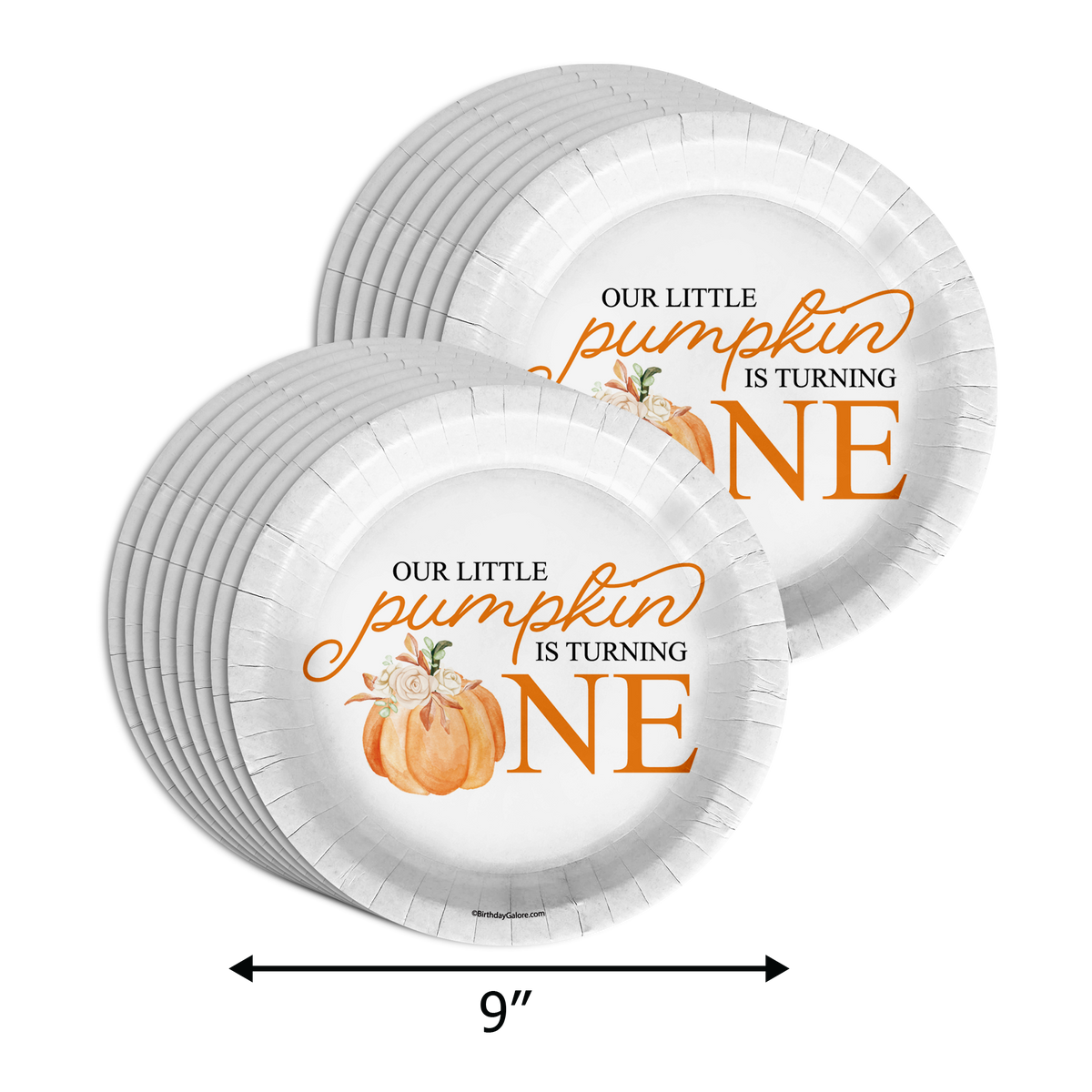 Little Pumpkin Turning One 1st Birthday Party Supplies 64 Piece Tableware Set Includes Large 9" Paper Plates Dessert Plates, Cups and Napkins Kit for 16