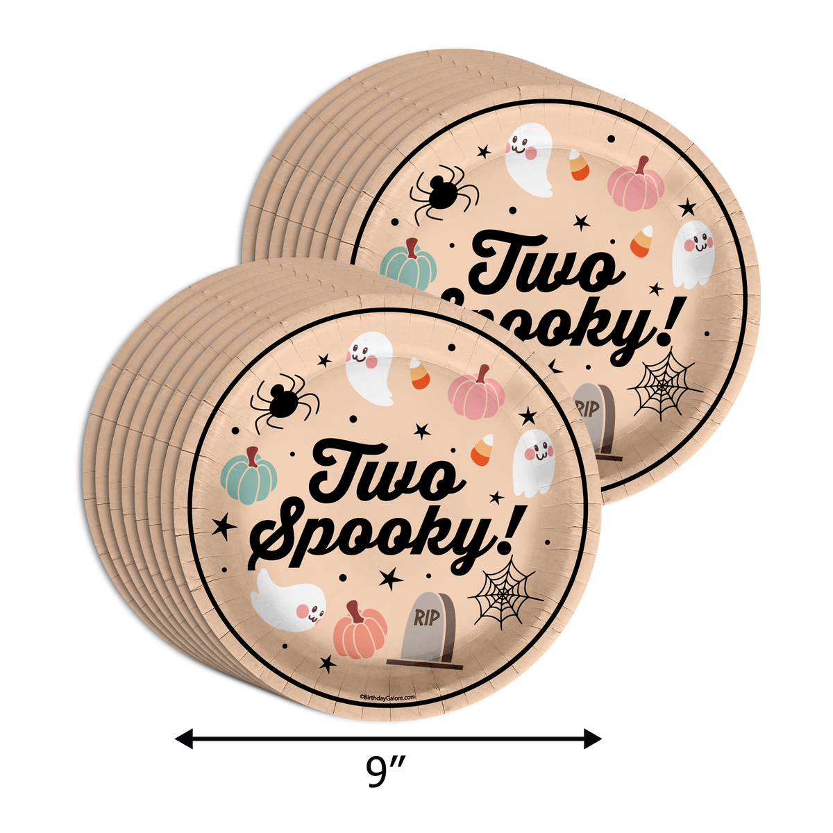 Two Spooky 2nd Birthday Party Supplies 64 Piece Tableware Set Includes Large 9" Paper Plates Dessert Plates, Cups and Napkins Kit for 16