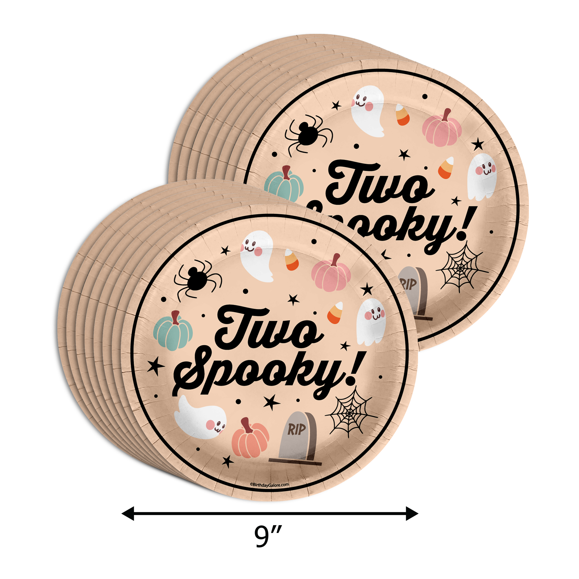 Two Spooky 2nd Birthday Party Supplies 64 Piece Tableware Set Includes Large 9" Paper Plates Dessert Plates, Cups and Napkins Kit for 16