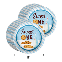 Sweet One Milk and Cookies 1st Birthday Paper Plates - 64 Piece Tableware Set Includes Large 9" Paper Plates Dessert Plates, Cups and Napkins Kit for 16