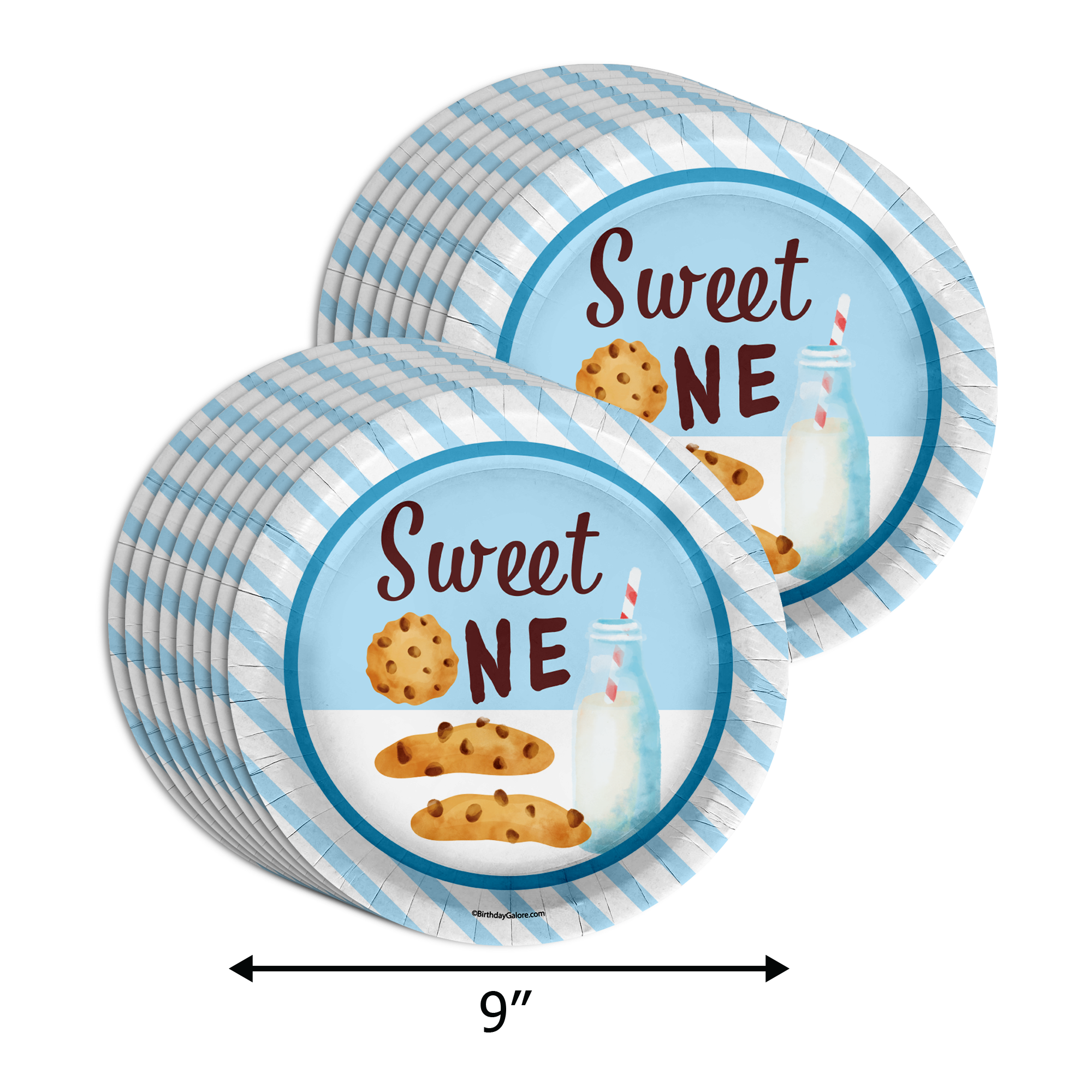 Sweet One Milk and Cookies 1st Birthday Paper Plates - 64 Piece Tableware Set Includes Large 9" Paper Plates Dessert Plates, Cups and Napkins Kit for 16