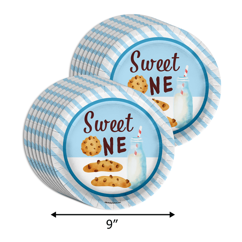 Sweet One Milk and Cookies 1st Birthday Paper Plates - 64 Piece Tableware Set Includes Large 9" Paper Plates Dessert Plates, Cups and Napkins Kit for 16