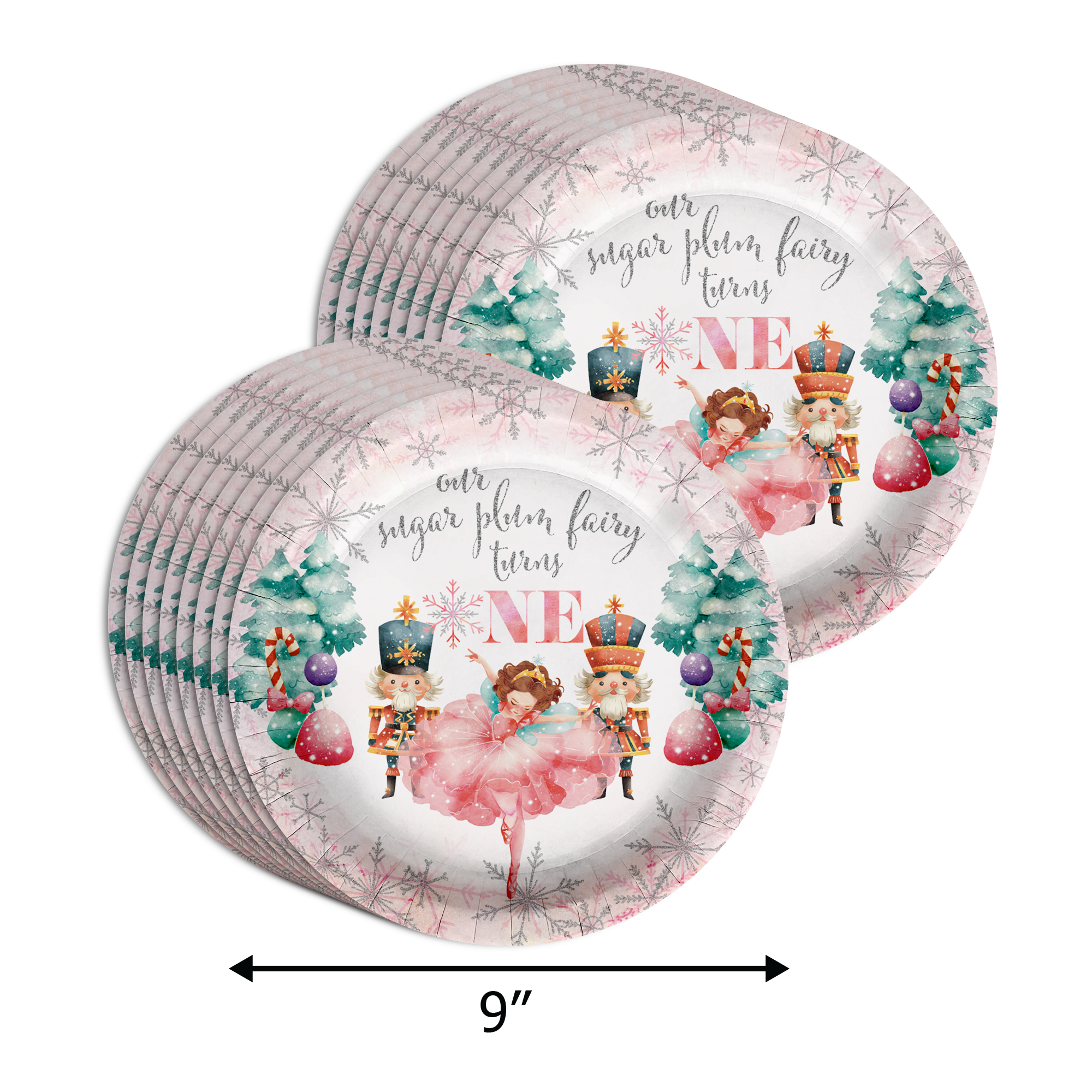 Sugarplum Fairy Turns One 1st Birthday Party Supplies 64 Piece Tableware Set Includes Large 9" Paper Plates Dessert Plates, Cups and Napkins Kit for 16