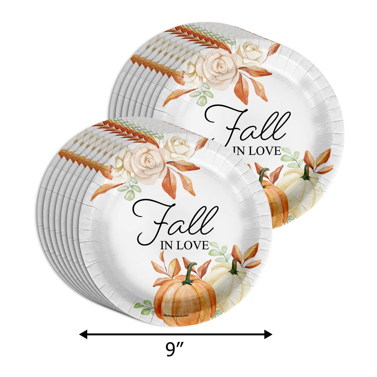 Fall in Love Bridal Shower Party Supplies 64 Piece Tableware Set Includes Large 9" Paper Plates Dessert Plates, Cups and Napkins Kit for 16