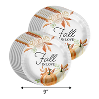 Fall in Love Bridal Shower Party Supplies 64 Piece Tableware Set Includes Large 9" Paper Plates Dessert Plates, Cups and Napkins Kit for 16