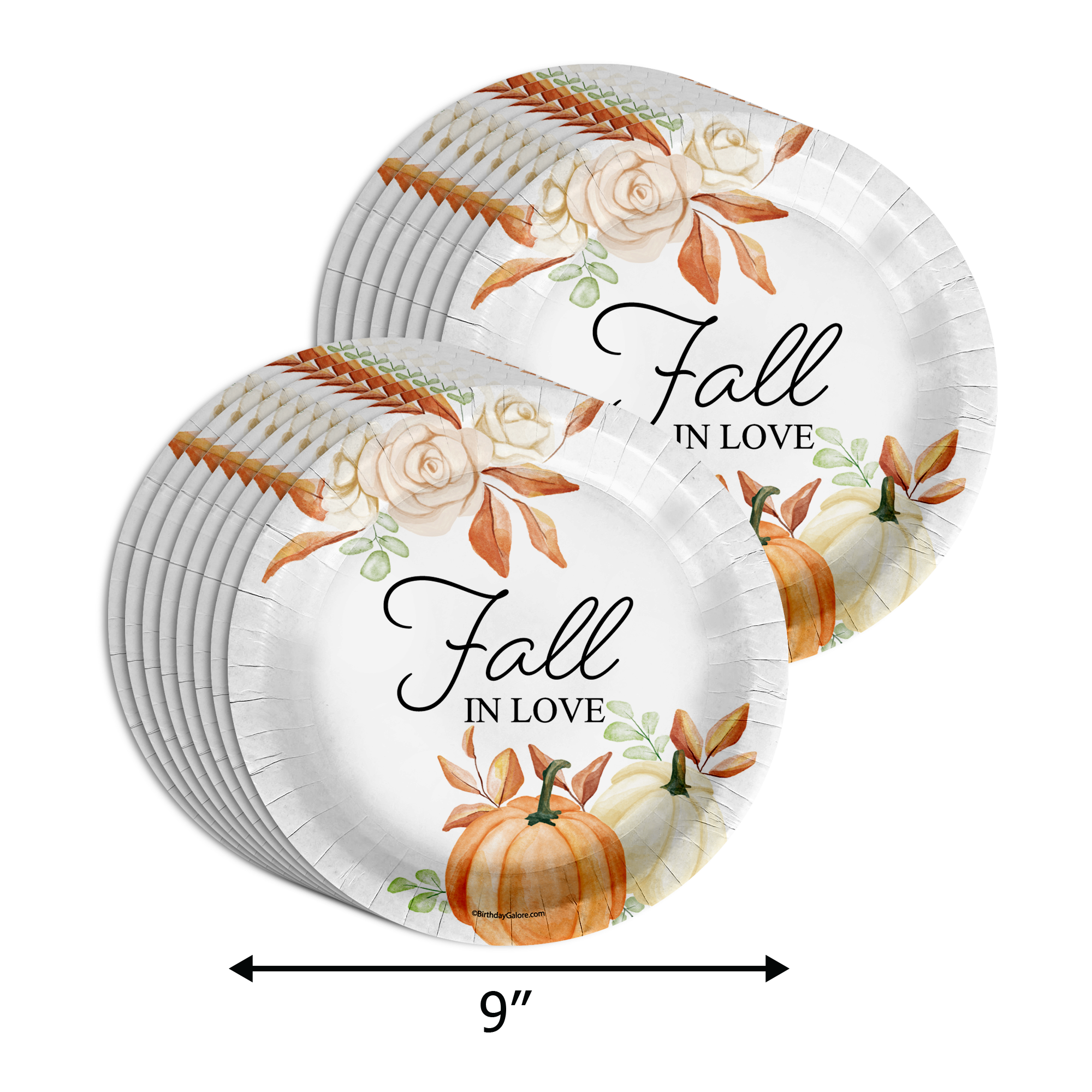 Fall in Love Bridal Shower Party Supplies 64 Piece Tableware Set Includes Large 9" Paper Plates Dessert Plates, Cups and Napkins Kit for 16