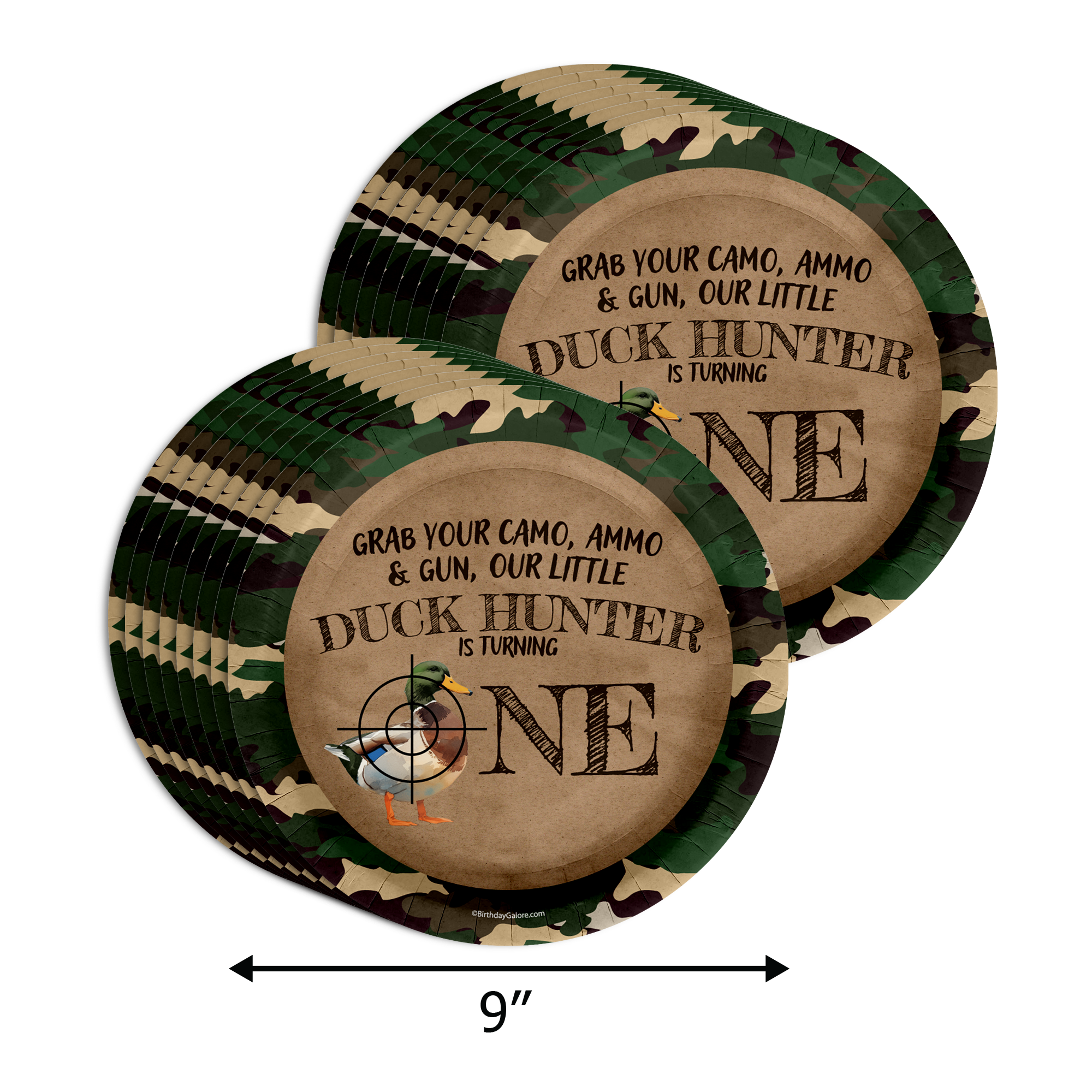 Duck Hunter 1st Birthday Party Supplies 64 Piece Tableware Set Includes Large 9" Paper Plates Dessert Plates, Cups and Napkins Kit for 16