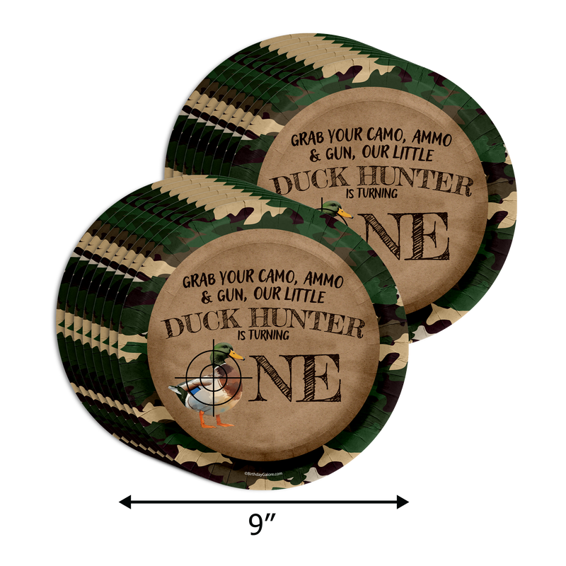 Duck Hunter 1st Birthday Party Supplies 64 Piece Tableware Set Includes Large 9" Paper Plates Dessert Plates, Cups and Napkins Kit for 16