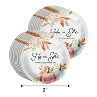 He or She What Will The Little Pumpkin Be Gender Reveal Party Supplies 64 Piece Tableware Set Includes Large 9" Paper Plates Dessert Plates, Cups and Napkins Kit for 16