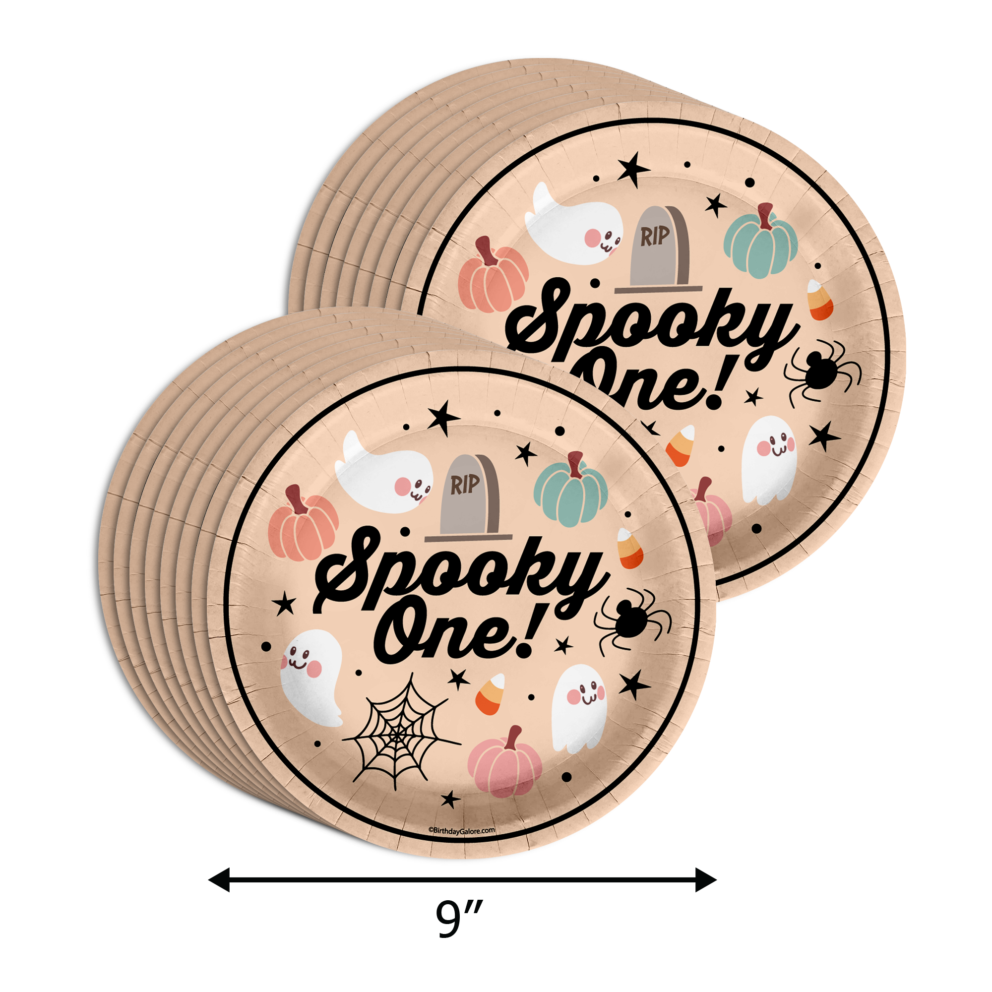 Spooky One 1st Birthday Party Supplies 64 Piece Tableware Set Includes Large 9" Paper Plates Dessert Plates, Cups and Napkins Kit for 16