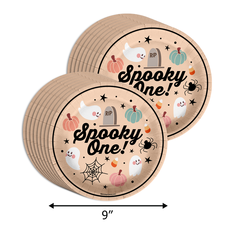 Spooky One 1st Birthday Party Supplies 64 Piece Tableware Set Includes Large 9" Paper Plates Dessert Plates, Cups and Napkins Kit for 16