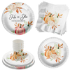 He or She What Will The Little Pumpkin Be Gender Reveal Party Supplies 64 Piece Tableware Set Includes Large 9" Paper Plates Dessert Plates, Cups and Napkins Kit for 16