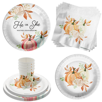 He or She What Will The Little Pumpkin Be Gender Reveal Party Supplies 64 Piece Tableware Set Includes Large 9" Paper Plates Dessert Plates, Cups and Napkins Kit for 16