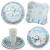 Little Snowflake on The Way Boy's Baby Shower Party Supplies 64 Piece Tableware Set Includes Large 9" Paper Plates Dessert Plates, Cups and Napkins Kit for 16