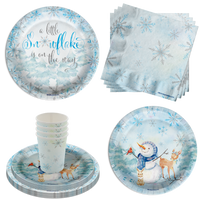 Little Snowflake on The Way Boy's Baby Shower Party Supplies 64 Piece Tableware Set Includes Large 9" Paper Plates Dessert Plates, Cups and Napkins Kit for 16