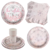 Little Snowflake on The Way Girl's Baby Shower Party Supplies 64 Piece Tableware Set Includes Large 9" Paper Plates Dessert Plates, Cups and Napkins Kit for 16