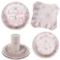 Little Snowflake on The Way Girl's Baby Shower Party Supplies 64 Piece Tableware Set Includes Large 9" Paper Plates Dessert Plates, Cups and Napkins Kit for 16