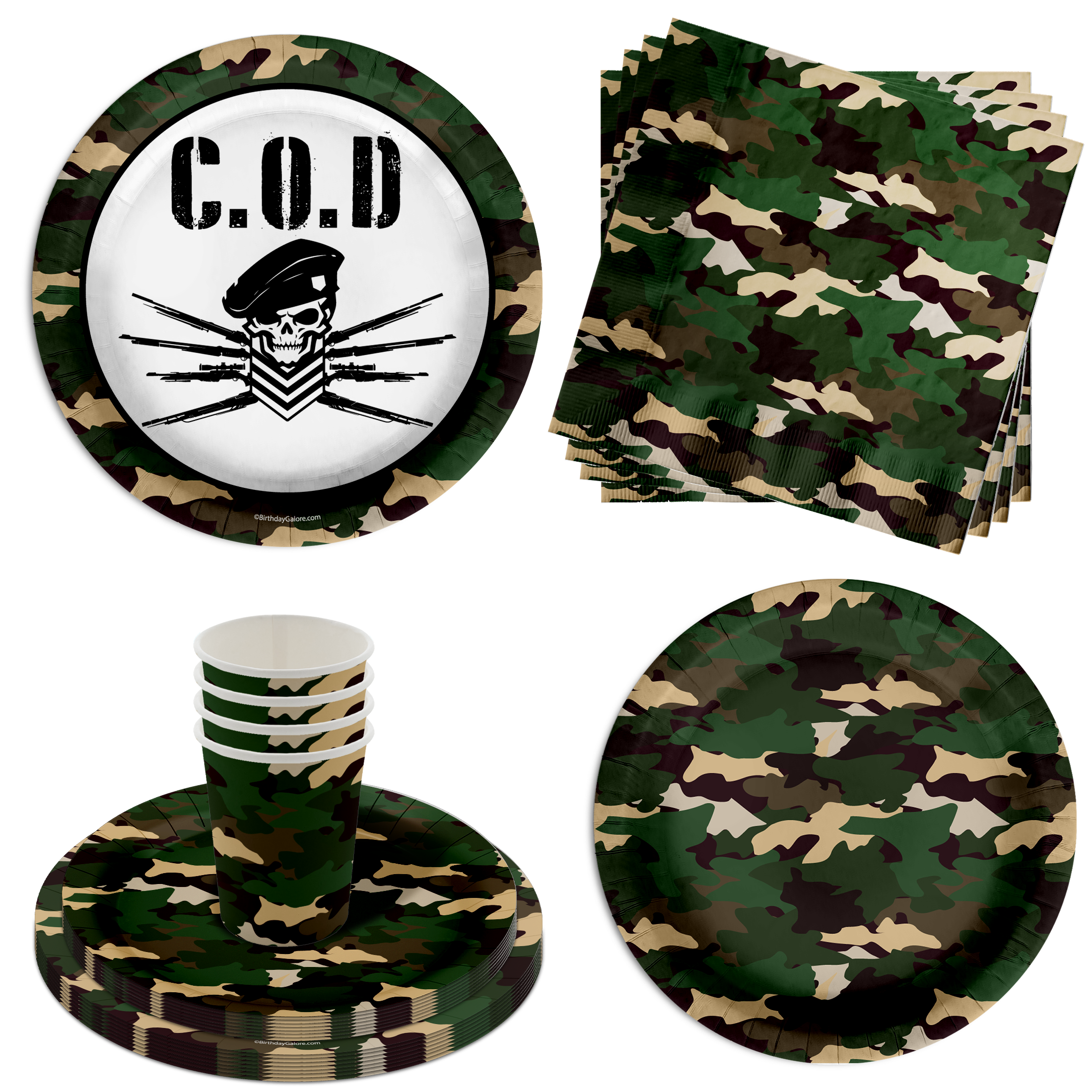 COD Call to Duty Military Game Birthday Party Supplies 64 Piece Tableware Set Includes Large 9" Paper Plates Dessert Plates, Cups and Napkins Kit for 16