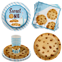 Sweet One Milk and Cookies 1st Birthday Paper Plates - 64 Piece Tableware Set Includes Large 9" Paper Plates Dessert Plates, Cups and Napkins Kit for 16