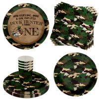 Duck Hunter 1st Birthday Party Supplies 64 Piece Tableware Set Includes Large 9" Paper Plates Dessert Plates, Cups and Napkins Kit for 16