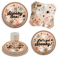 Spooky One 1st Birthday Party Supplies 64 Piece Tableware Set Includes Large 9" Paper Plates Dessert Plates, Cups and Napkins Kit for 16