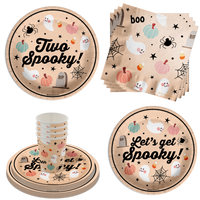 Two Spooky 2nd Birthday Party Supplies 64 Piece Tableware Set Includes Large 9" Paper Plates Dessert Plates, Cups and Napkins Kit for 16