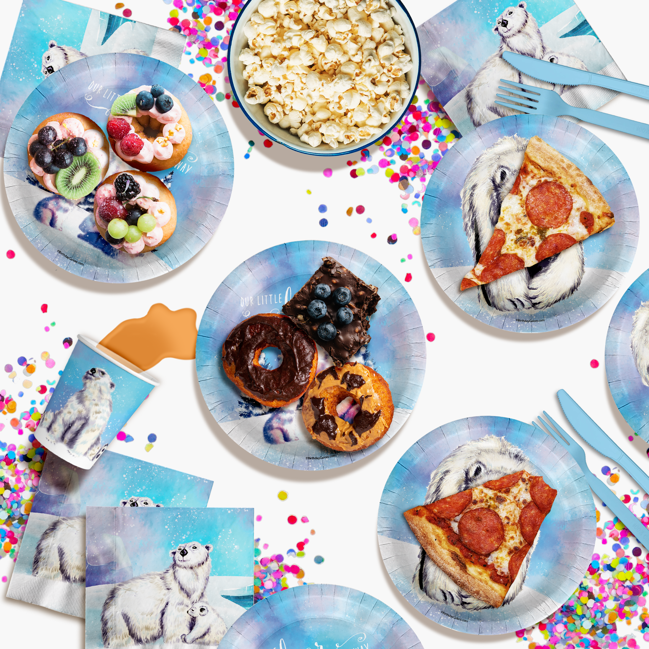 Little Polar Bear on The Way Baby Shower Party Supplies 64 Piece Tableware Set Includes Large 9" Paper Plates Dessert Plates, Cups and Napkins Kit for 16