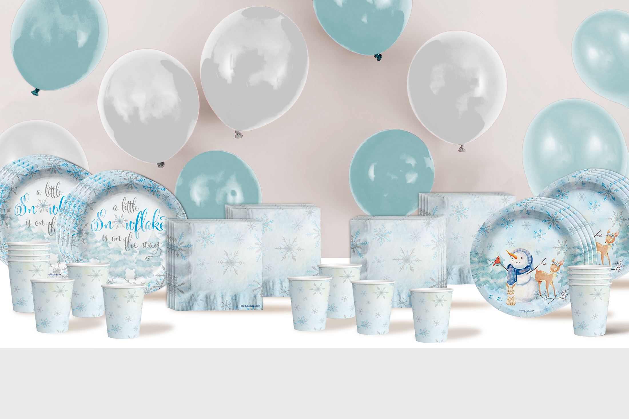 Little Snowflake on The Way Boy's Baby Shower Party Supplies 64 Piece Tableware Set Includes Large 9" Paper Plates Dessert Plates, Cups and Napkins Kit for 16