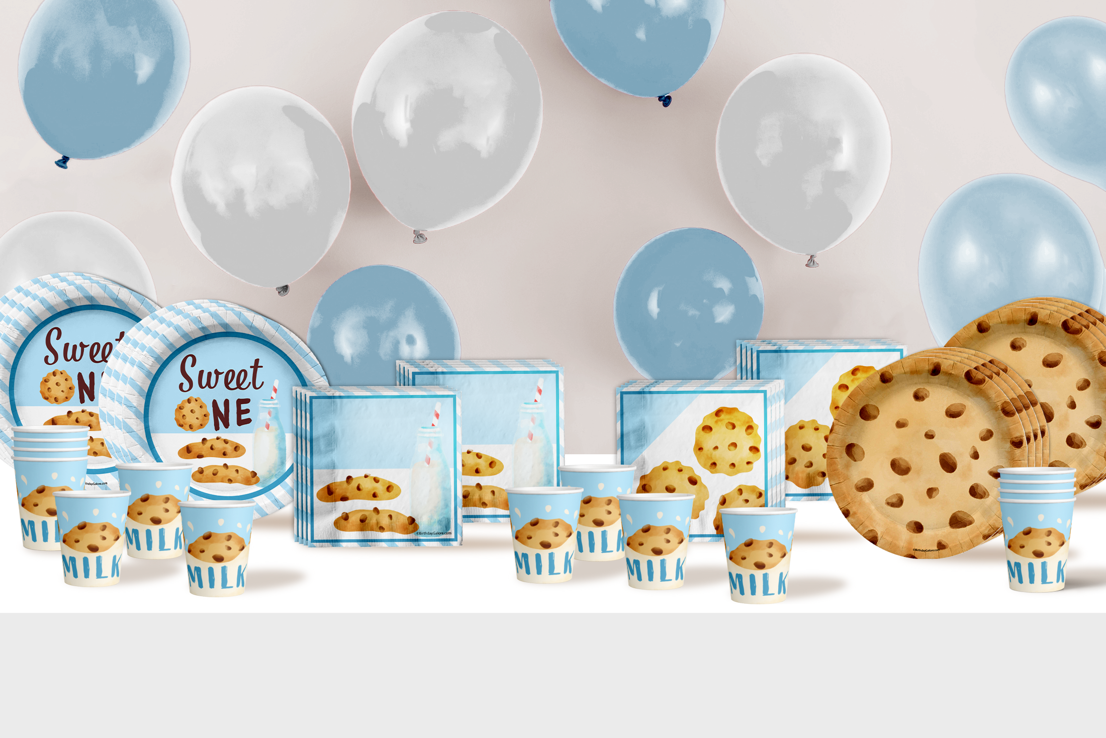 Sweet One Milk and Cookies 1st Birthday Paper Plates - 64 Piece Tableware Set Includes Large 9" Paper Plates Dessert Plates, Cups and Napkins Kit for 16