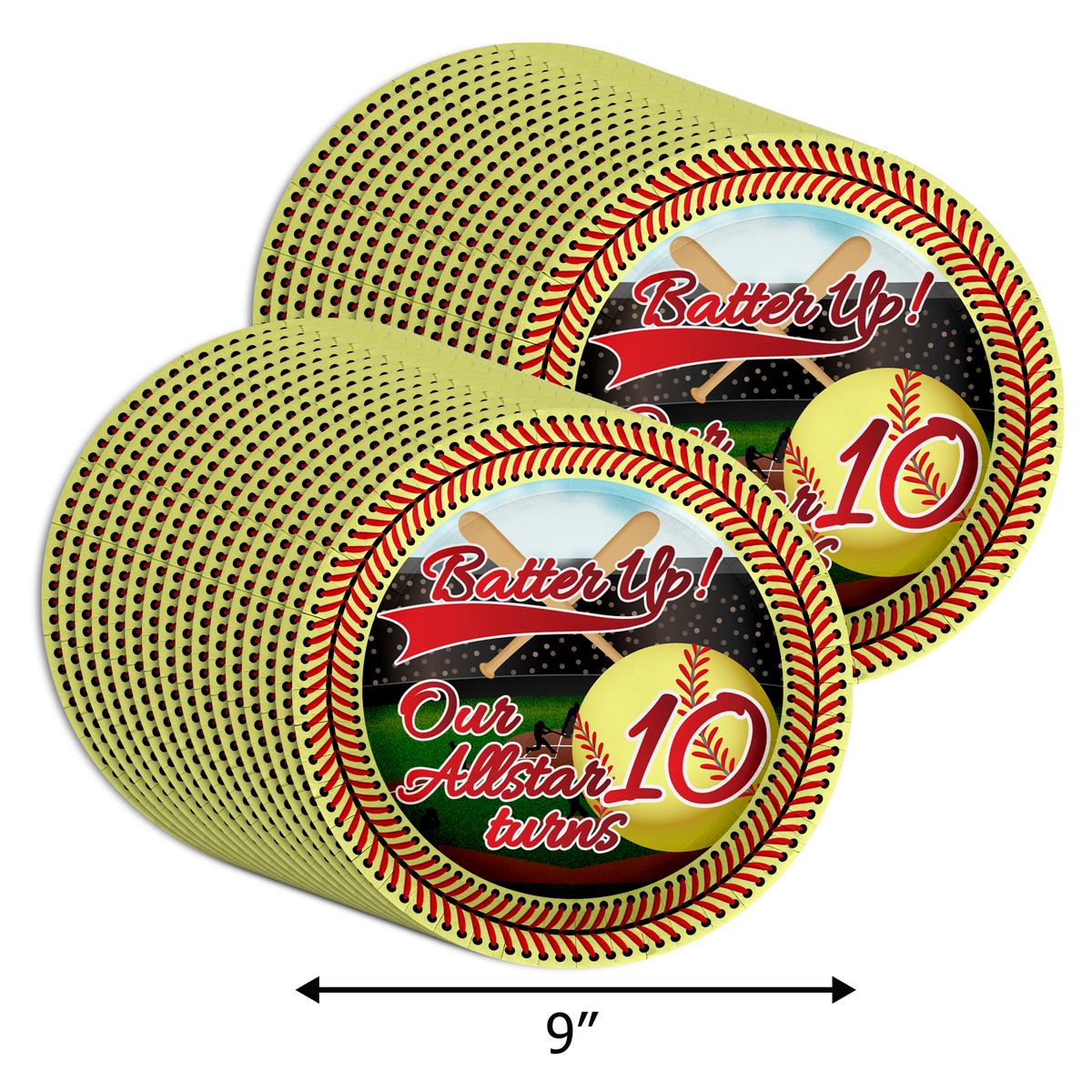 Softball 10th Party Supplies Large 9" Paper Plates in Bulk 32 Piece