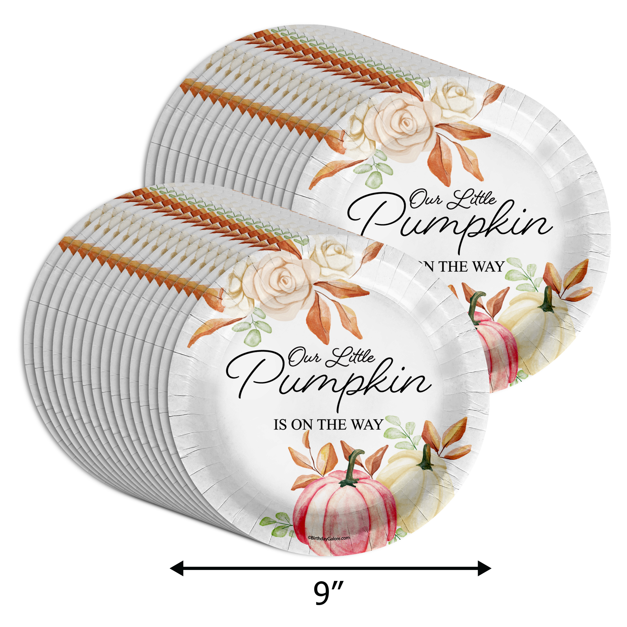 Little Pumpkin on the Way Girl Baby Shower Party Supplies Large 9" Paper Plates in Bulk 32 Piece