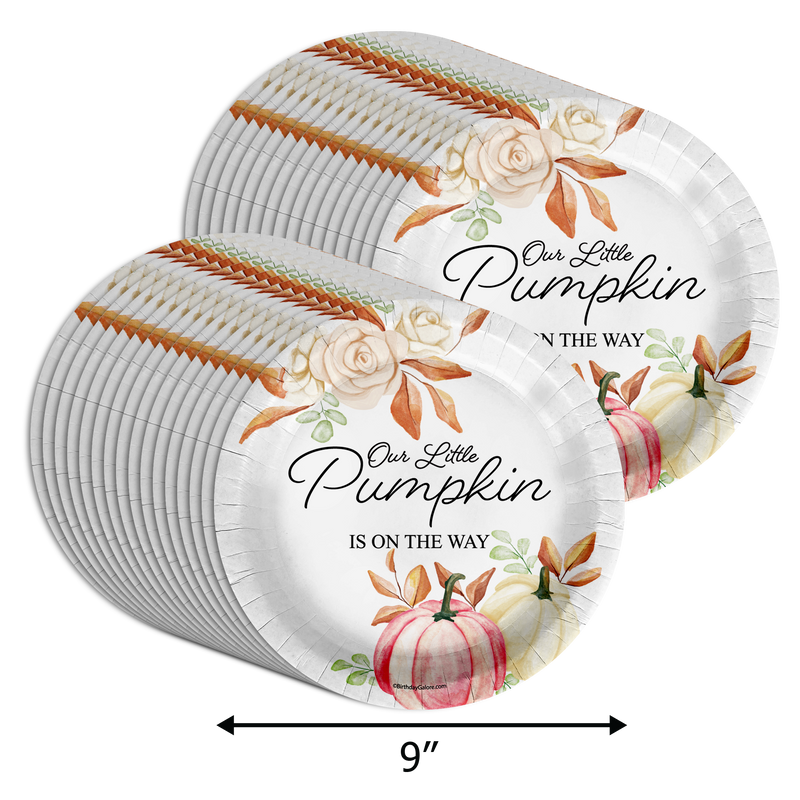 Little Pumpkin on the Way Girl Baby Shower Party Supplies Large 9" Paper Plates in Bulk 32 Piece