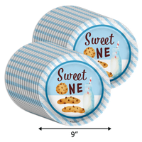 1st Birthday Party Supplies - Sweet One Milk and Cookies Birthday Paper Plates - Large 9" Paper Plates in Bulk 32 Piece