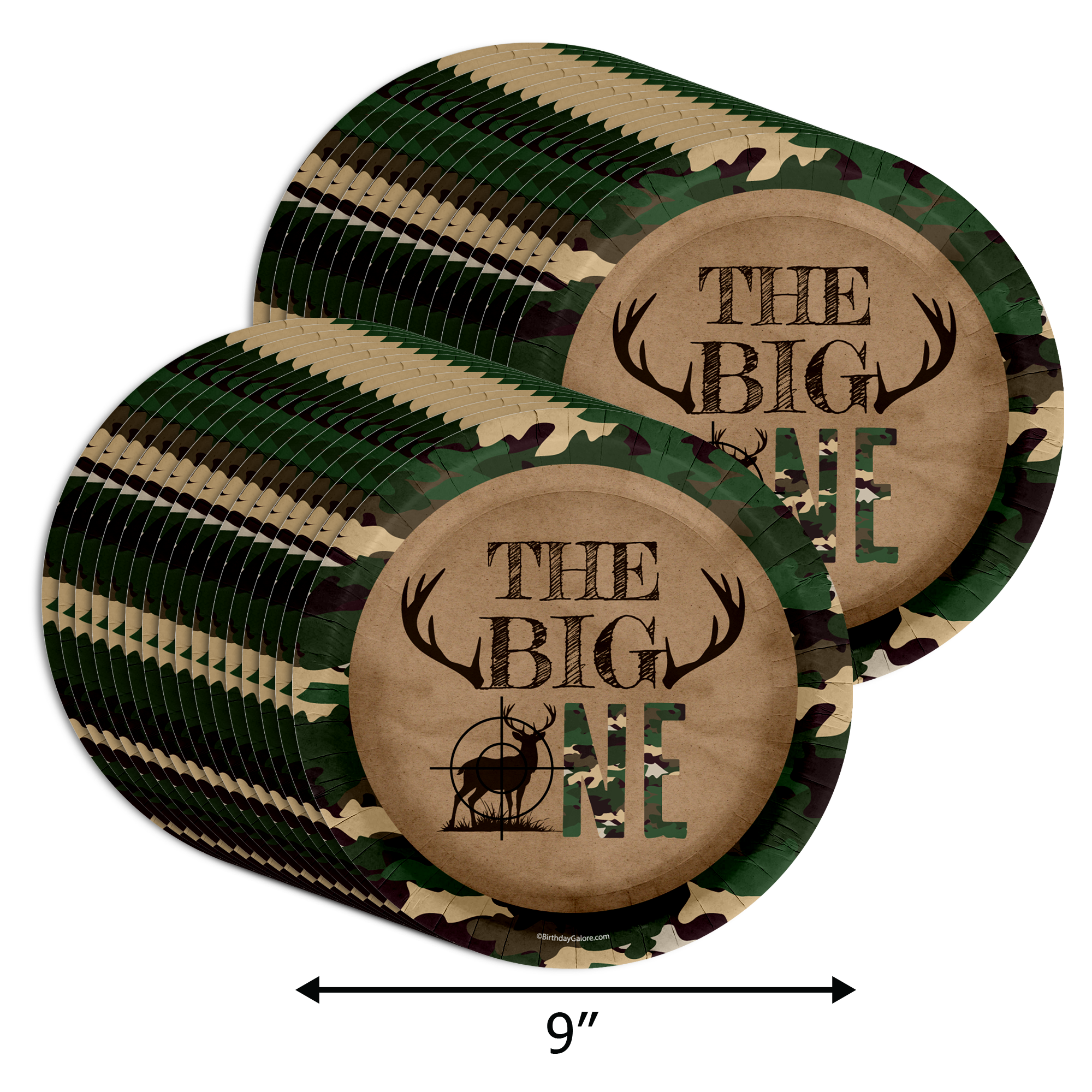 The Big One Buck Hunter 1st Birthday 9" Dinner Plates 32 Count