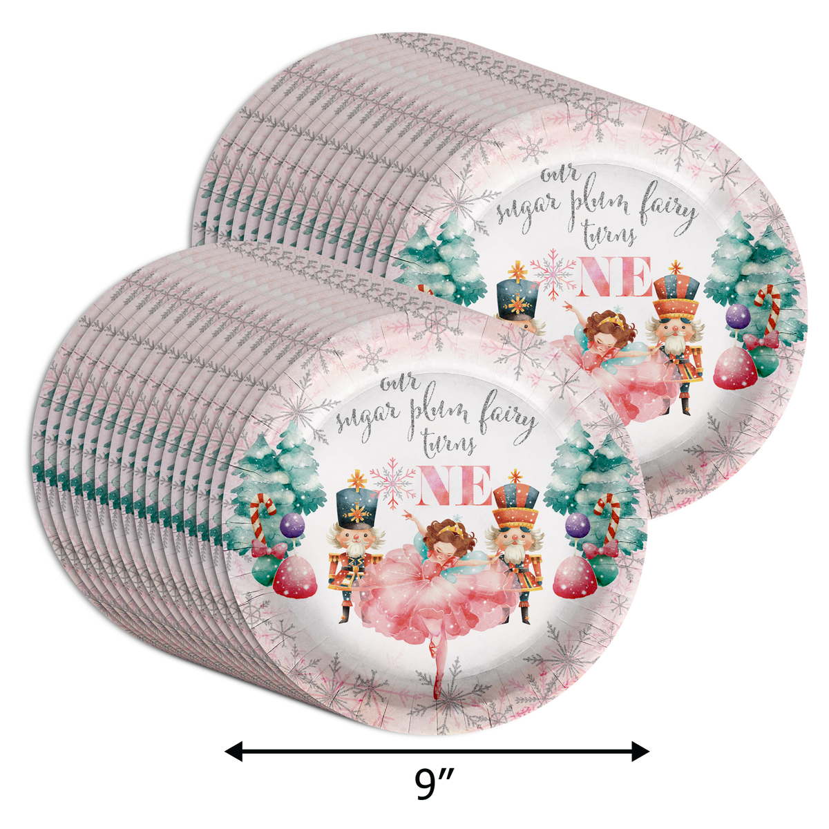 Sugarplum Fairy Turns One 1st Birthday 9" Dinner Plates 32 Count