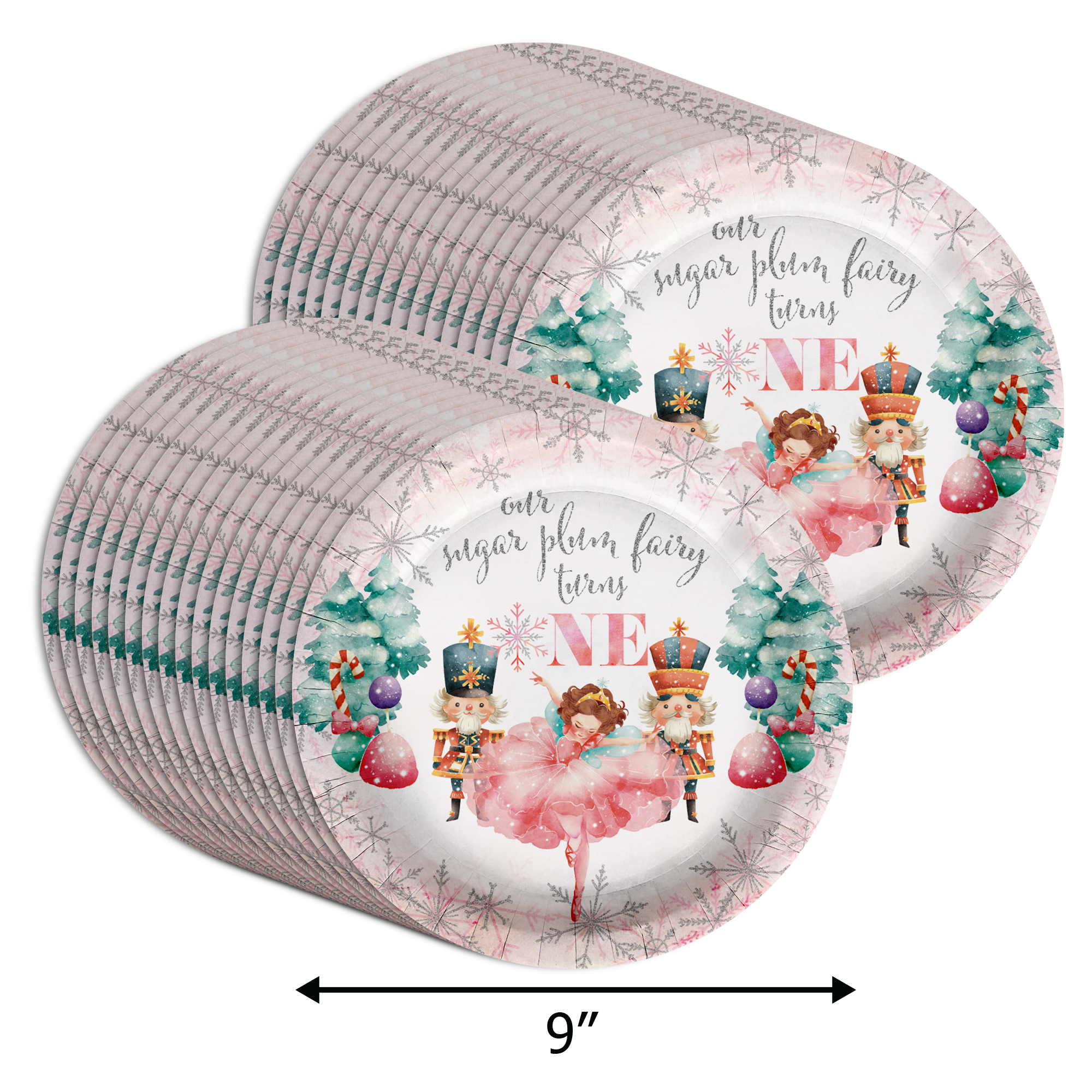 Sugarplum Fairy Turns One 1st Birthday 9" Dinner Plates 32 Count