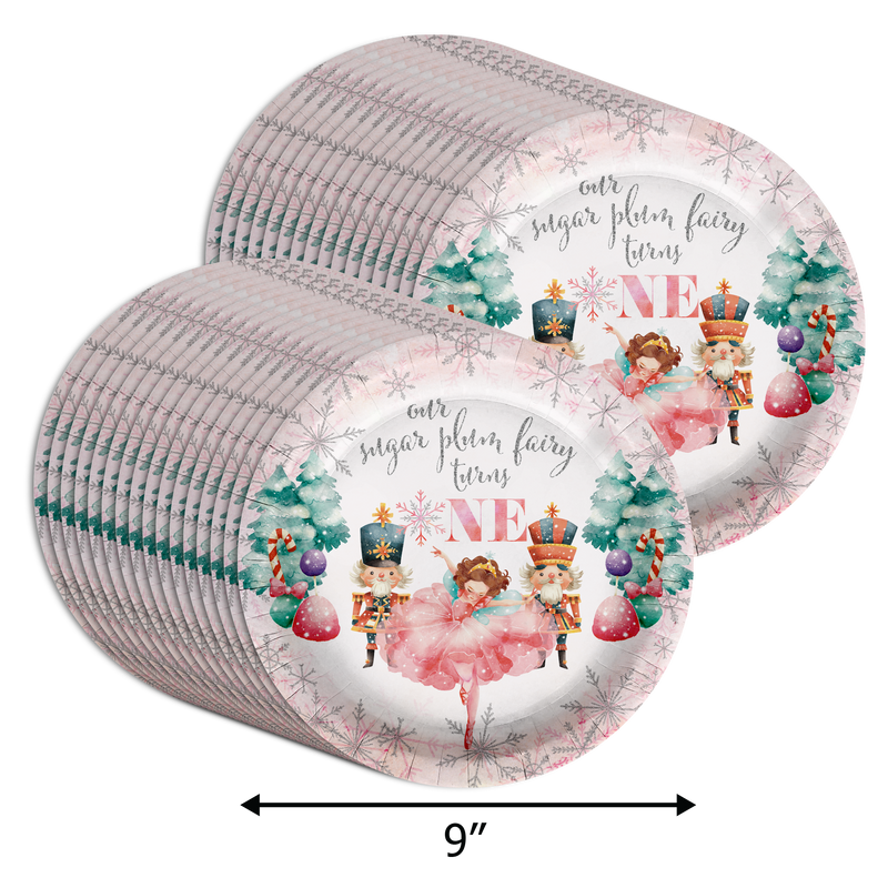 Sugarplum Fairy Turns One 1st Birthday 9" Dinner Plates 32 Count