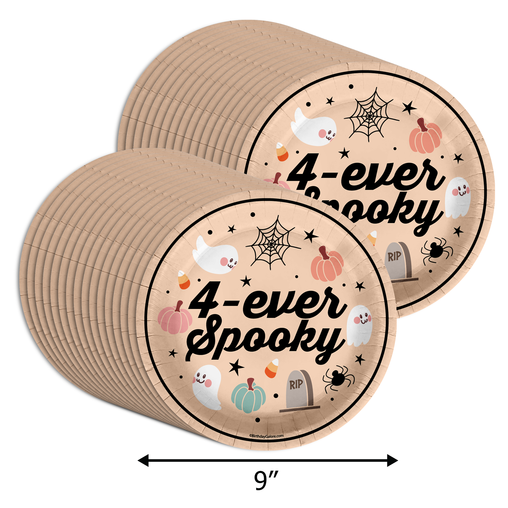 Four Ever Spooky 4th Birthday 9" Dinner Plates 32 Count