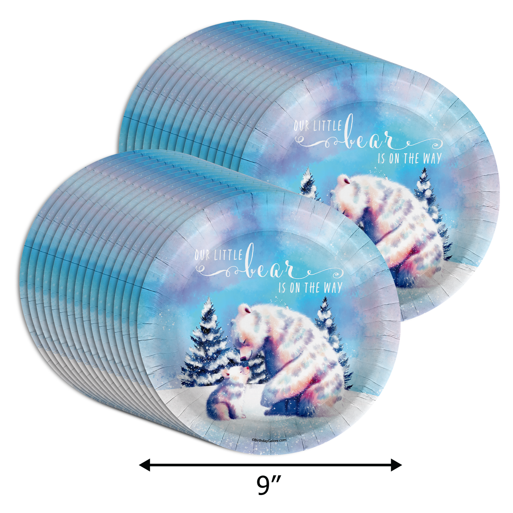 Little Polar Bear On The Way Baby Shower 9" Dinner Plates 32 Count