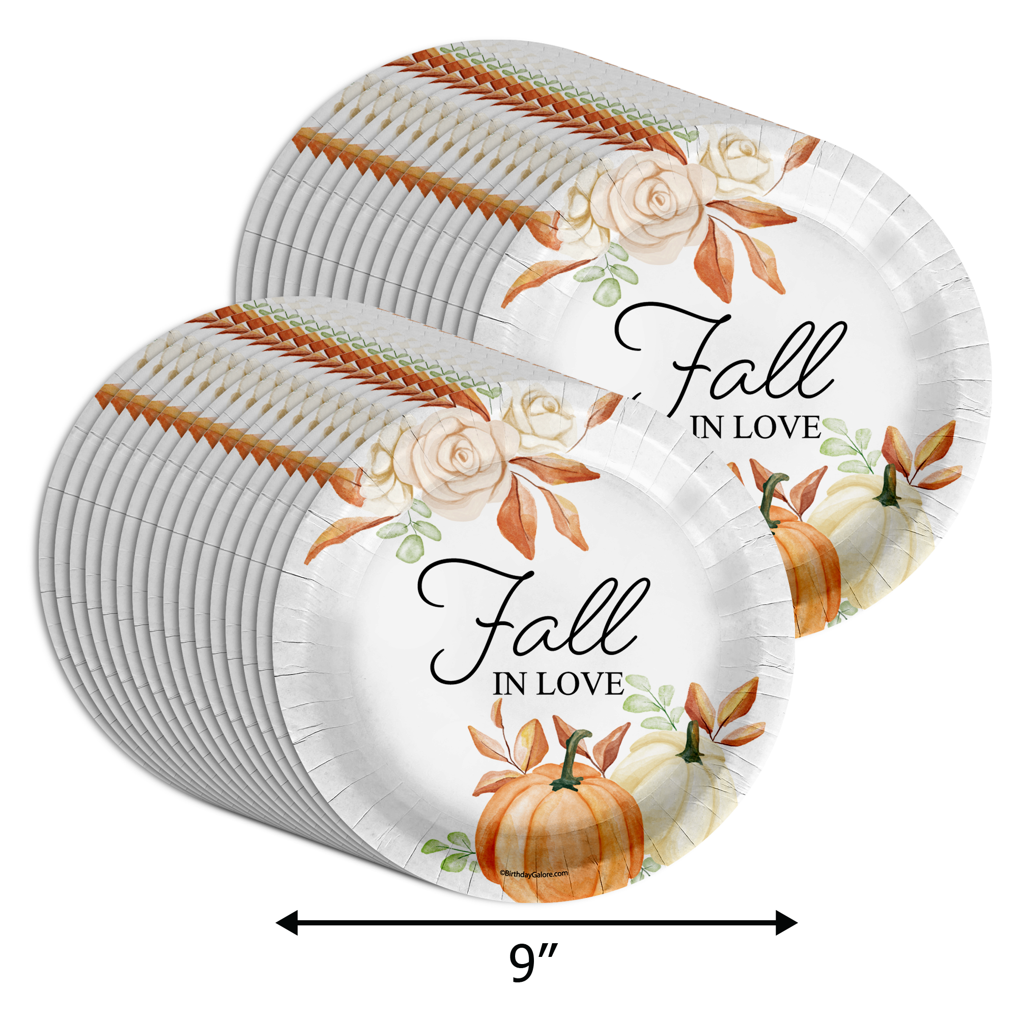 Fall In Love Bridal Shower Party Supplies Large 9" Paper Plates in Bulk 32 Piece