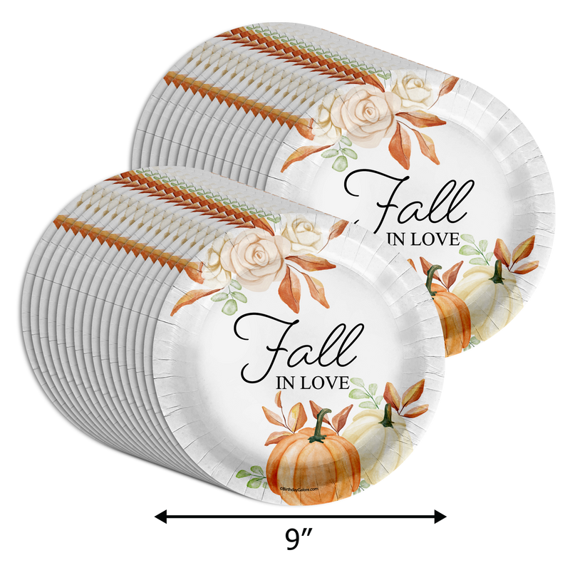 Fall In Love Bridal Shower Party Supplies Large 9" Paper Plates in Bulk 32 Piece