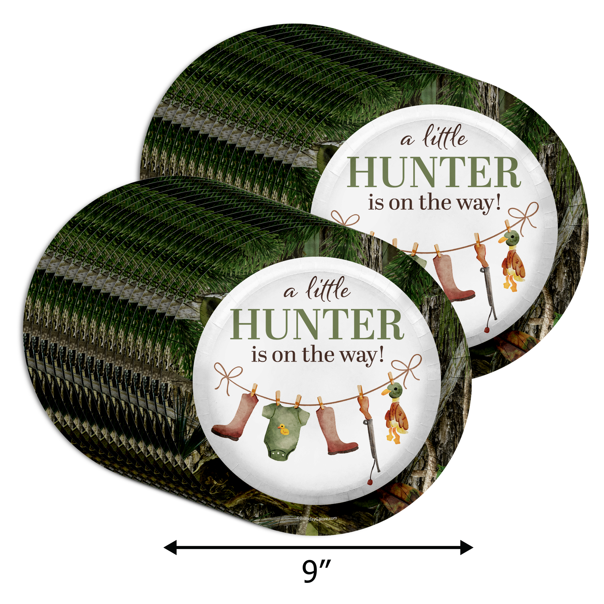 Duck Hunter Baby Shower Party Supplies Large 9" Paper Plates in Bulk 32 Piece